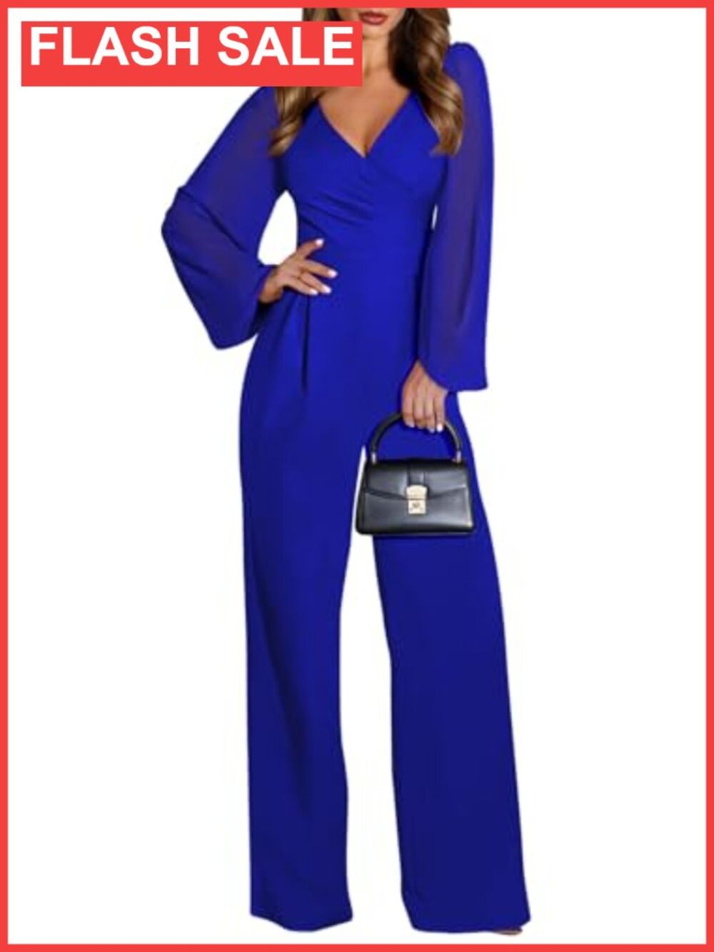 Elegant V-neck wide-leg jumpsuit with chiffon sleeves